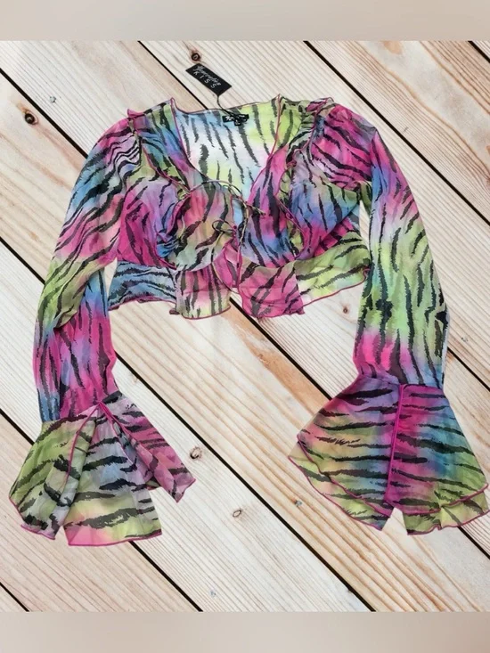 NWT Dolls Kill Generation Kiss L Zebra Rainbow sheer Top - Picture 1 of 11
